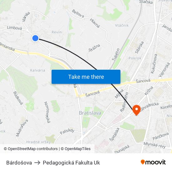 Bárdošova to Pedagogická Fakulta Uk map