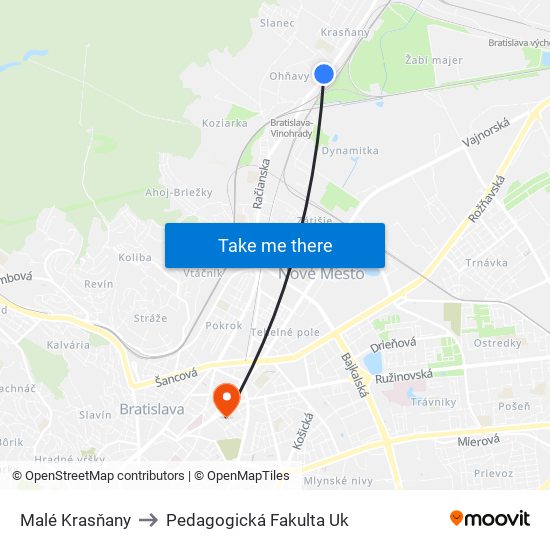 Malé Krasňany to Pedagogická Fakulta Uk map