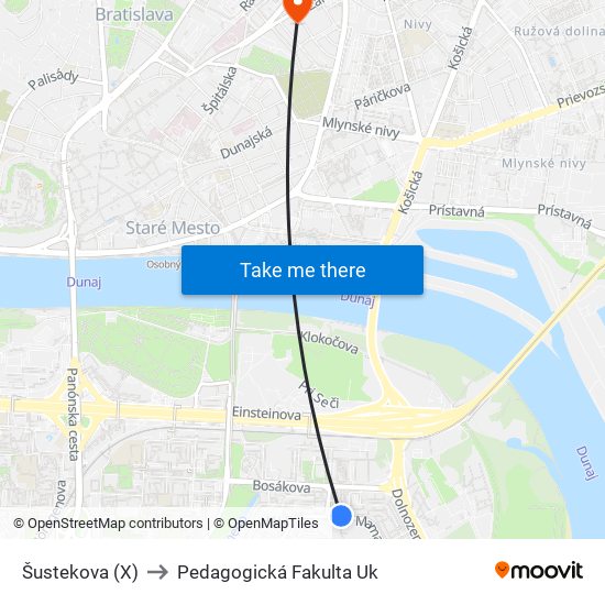 Šustekova (X) to Pedagogická Fakulta Uk map