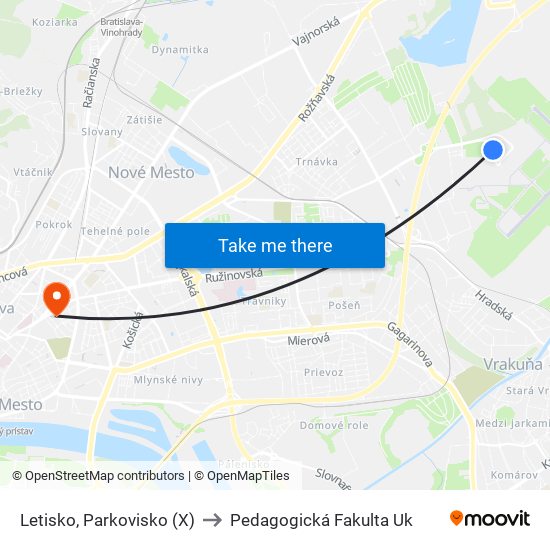 Letisko, Parkovisko (X) to Pedagogická Fakulta Uk map