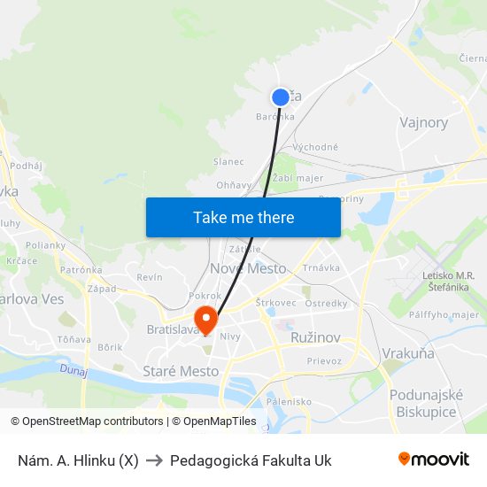 Nám. A. Hlinku (X) to Pedagogická Fakulta Uk map