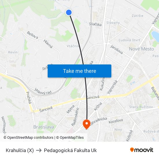 Krahulčia (X) to Pedagogická Fakulta Uk map