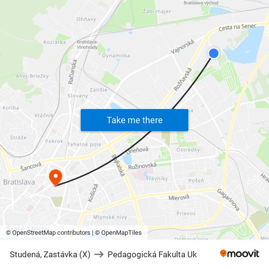 Studená, Zastávka (X) to Pedagogická Fakulta Uk map