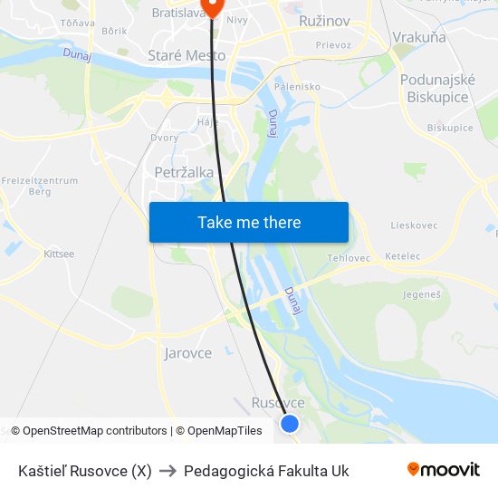 Kaštieľ Rusovce (X) to Pedagogická Fakulta Uk map