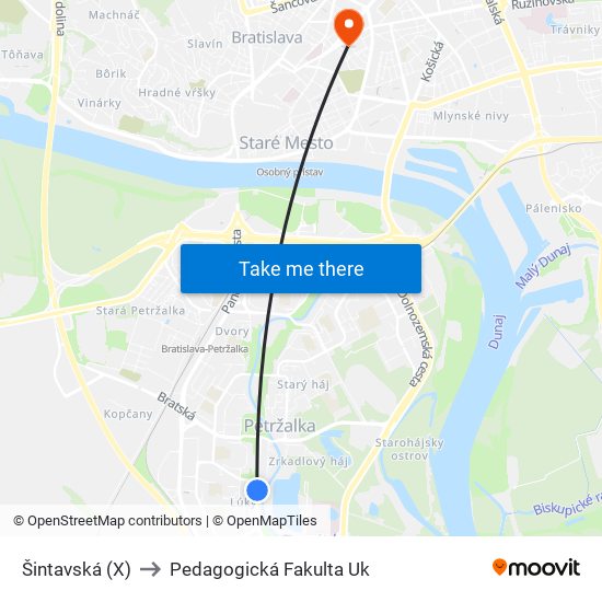 Šintavská (X) to Pedagogická Fakulta Uk map