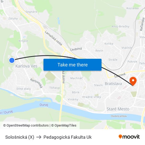 Sološnická (X) to Pedagogická Fakulta Uk map