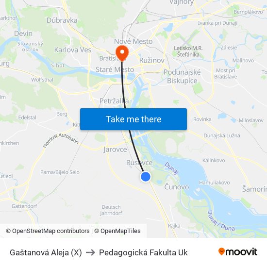 Gaštanová Aleja (X) to Pedagogická Fakulta Uk map