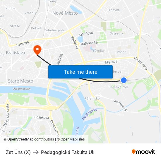 Žst Úns (X) to Pedagogická Fakulta Uk map