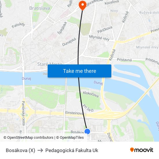 Bosákova (X) to Pedagogická Fakulta Uk map