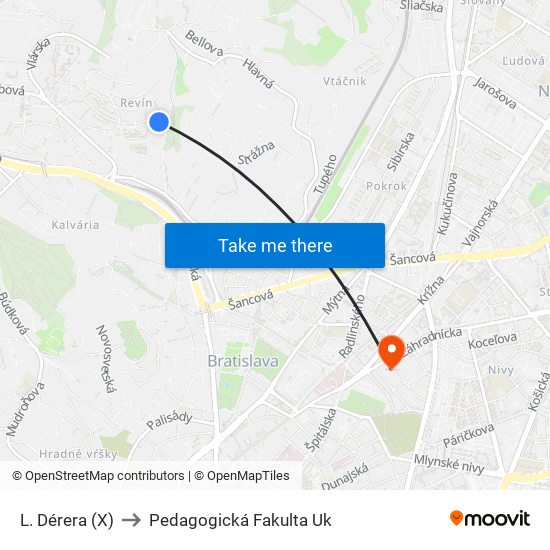 L. Dérera (X) to Pedagogická Fakulta Uk map