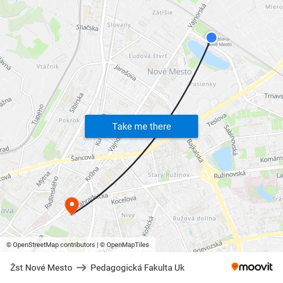 Žst Nové Mesto to Pedagogická Fakulta Uk map