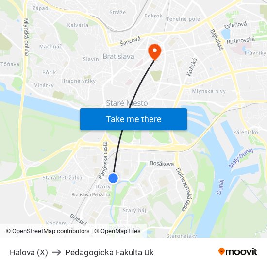 Hálova (X) to Pedagogická Fakulta Uk map