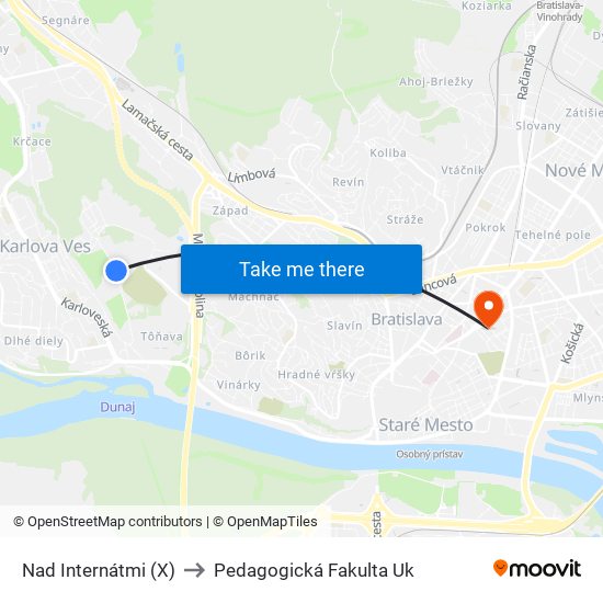 Nad Internátmi (X) to Pedagogická Fakulta Uk map