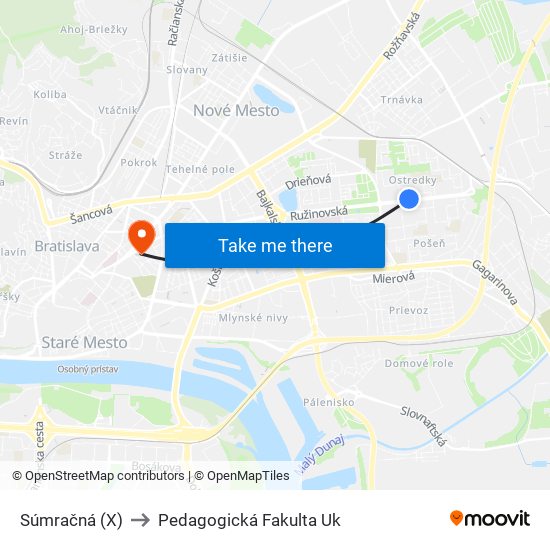 Súmračná (X) to Pedagogická Fakulta Uk map