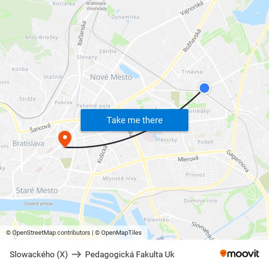 Slowackého (X) to Pedagogická Fakulta Uk map