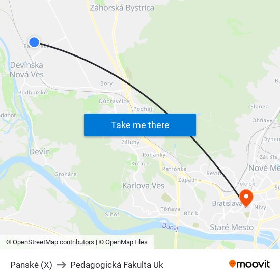 Panské (X) to Pedagogická Fakulta Uk map