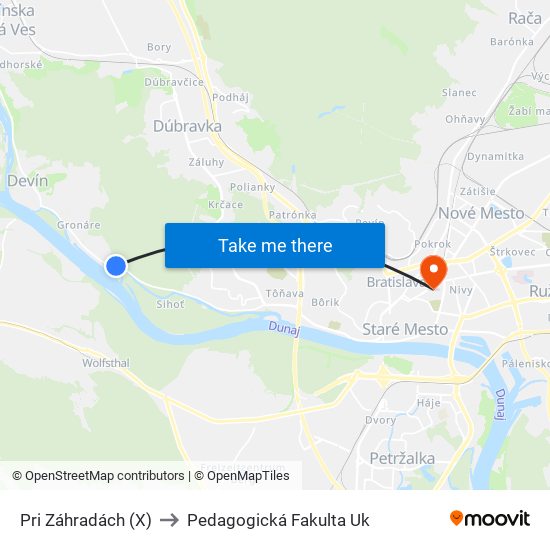 Pri Záhradách (X) to Pedagogická Fakulta Uk map