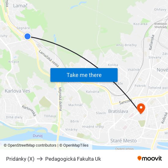 Pridánky (X) to Pedagogická Fakulta Uk map