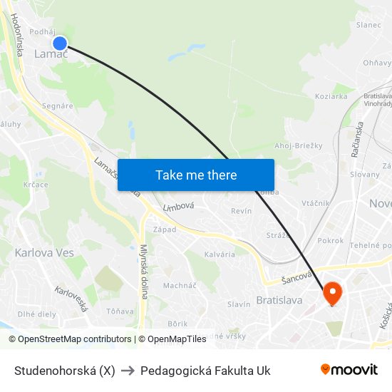 Studenohorská (X) to Pedagogická Fakulta Uk map