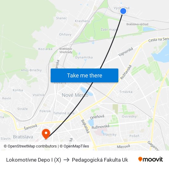 Lokomotívne Depo I (X) to Pedagogická Fakulta Uk map