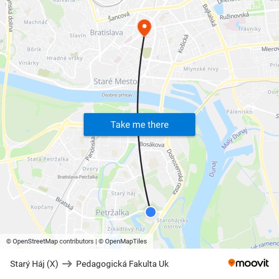 Starý Háj (X) to Pedagogická Fakulta Uk map