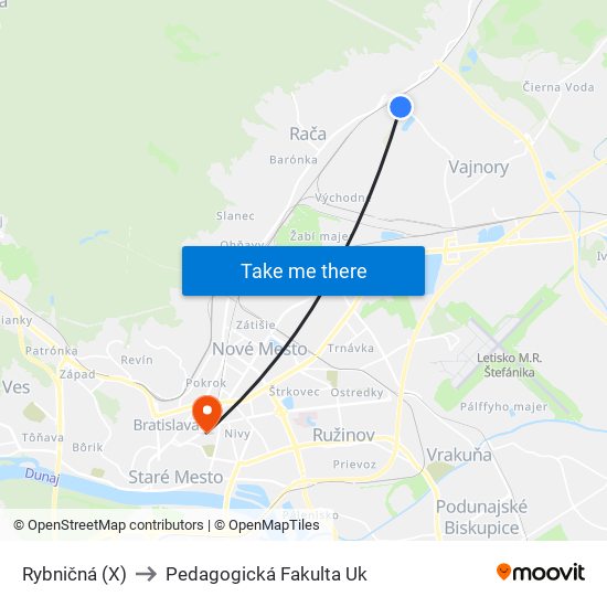 Rybničná (X) to Pedagogická Fakulta Uk map