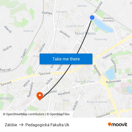 Zátišie to Pedagogická Fakulta Uk map