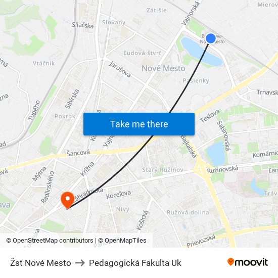 Žst Nové Mesto to Pedagogická Fakulta Uk map