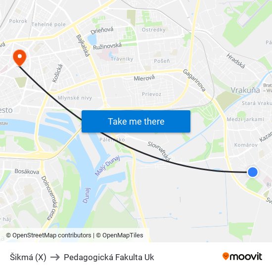 Šikmá (X) to Pedagogická Fakulta Uk map