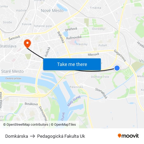 Domkárska to Pedagogická Fakulta Uk map