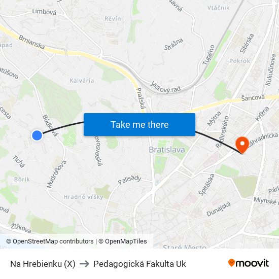 Na Hrebienku (X) to Pedagogická Fakulta Uk map