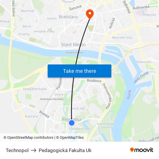 Technopol to Pedagogická Fakulta Uk map