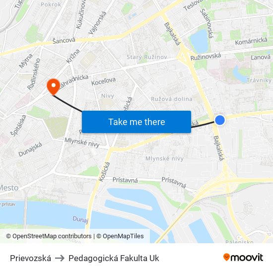 Prievozská to Pedagogická Fakulta Uk map