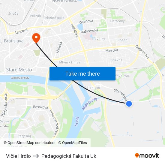 Vlčie Hrdlo to Pedagogická Fakulta Uk map