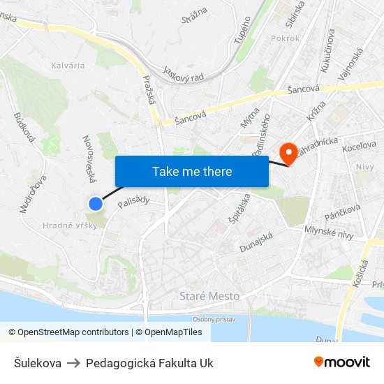 Šulekova to Pedagogická Fakulta Uk map