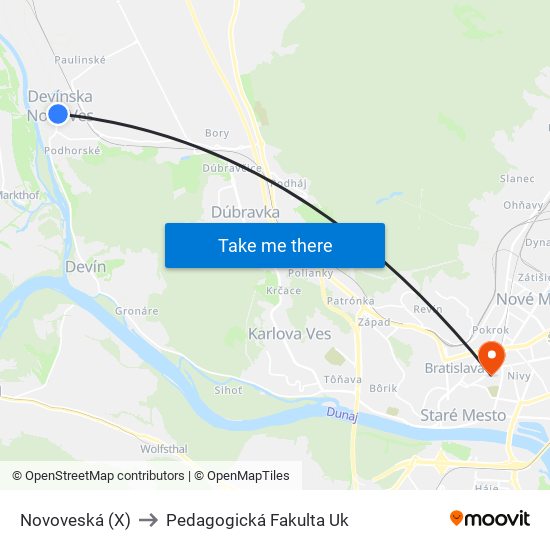 Novoveská (X) to Pedagogická Fakulta Uk map