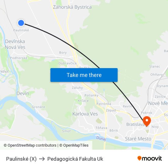 Paulinské (X) to Pedagogická Fakulta Uk map