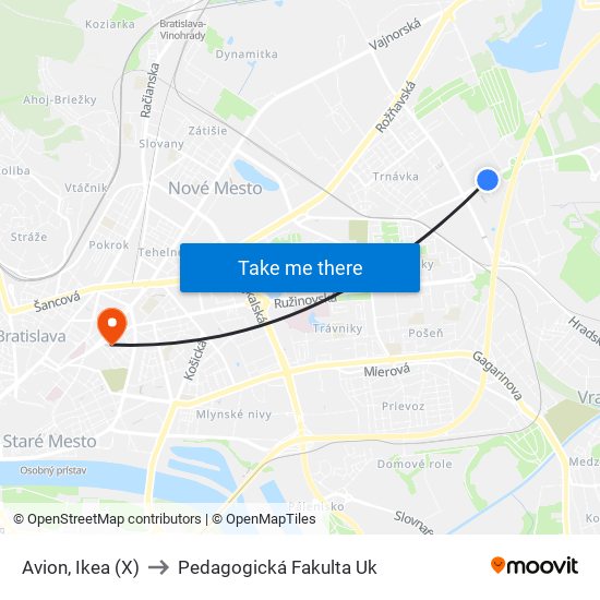 Avion, Ikea (X) to Pedagogická Fakulta Uk map