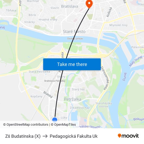 Zš Budatínska (X) to Pedagogická Fakulta Uk map