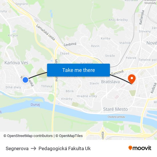 Segnerova to Pedagogická Fakulta Uk map