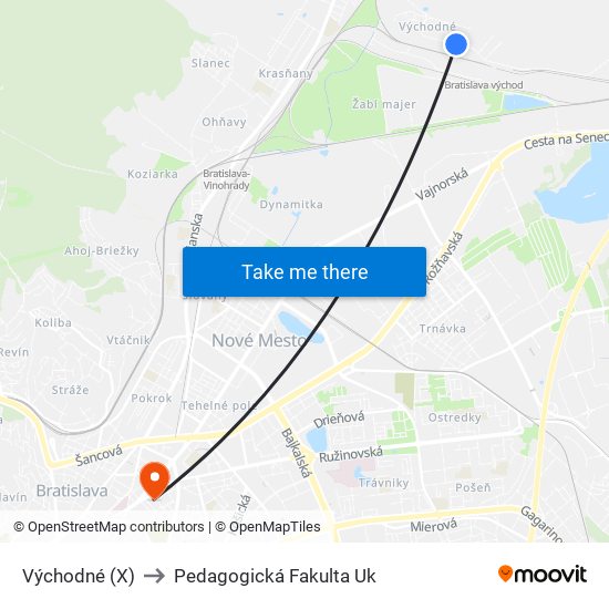 Východné (X) to Pedagogická Fakulta Uk map