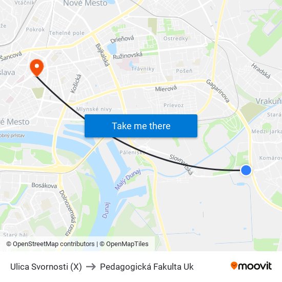 Ulica Svornosti (X) to Pedagogická Fakulta Uk map