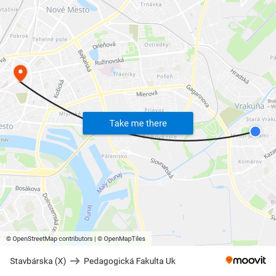 Stavbárska (X) to Pedagogická Fakulta Uk map