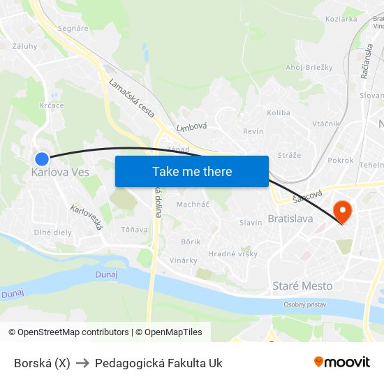 Borská (X) to Pedagogická Fakulta Uk map