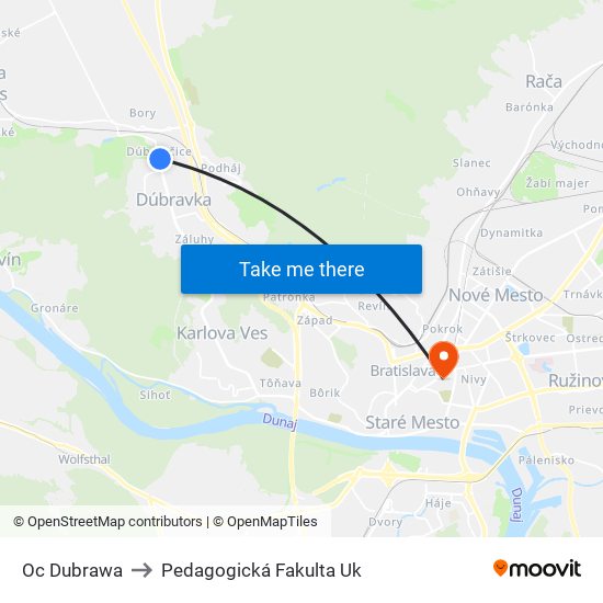 Oc Dubrawa to Pedagogická Fakulta Uk map