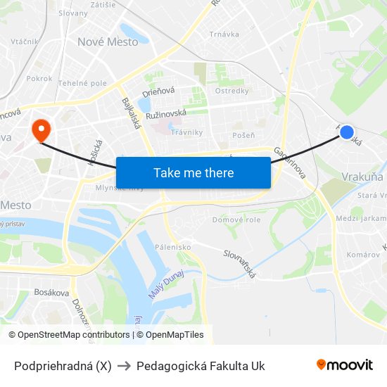 Podpriehradná (X) to Pedagogická Fakulta Uk map