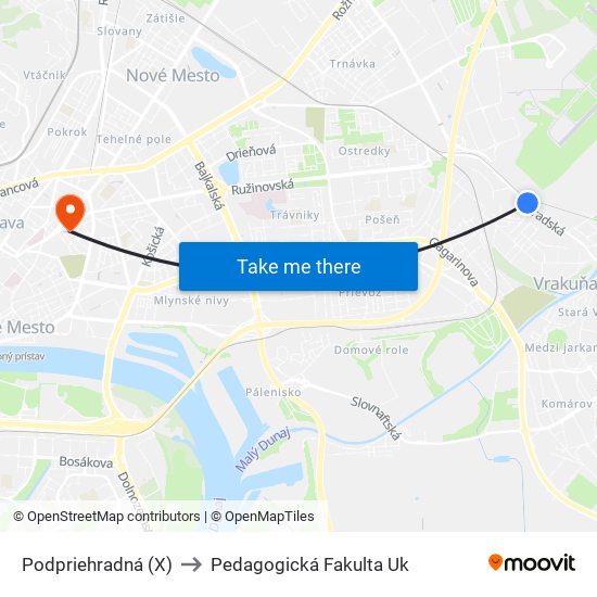 Podpriehradná (X) to Pedagogická Fakulta Uk map