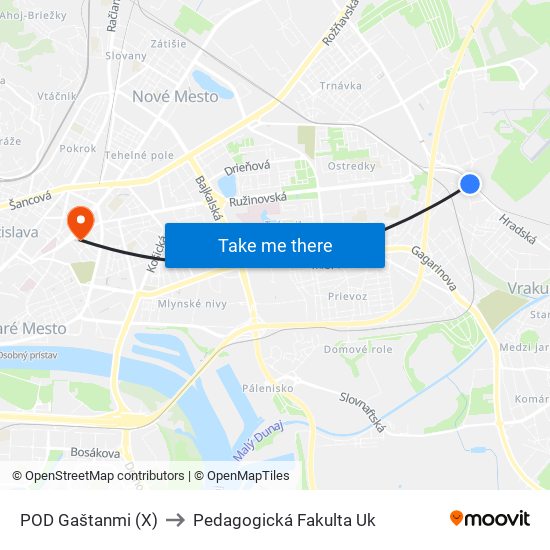 POD Gaštanmi (X) to Pedagogická Fakulta Uk map