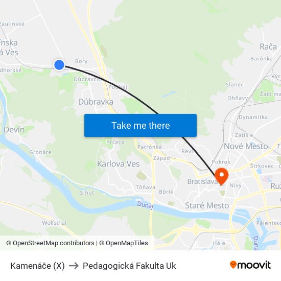 Kamenáče (X) to Pedagogická Fakulta Uk map