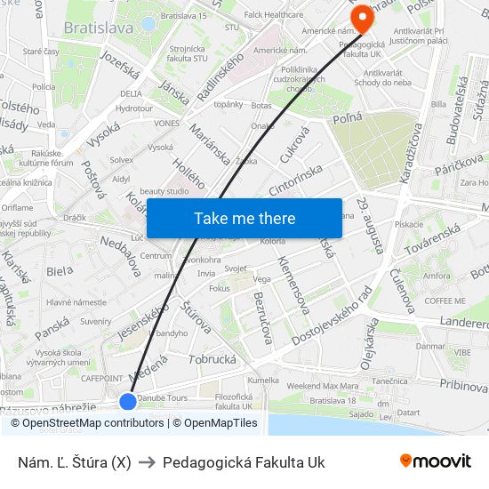 Nám. Ľ. Štúra (X) to Pedagogická Fakulta Uk map